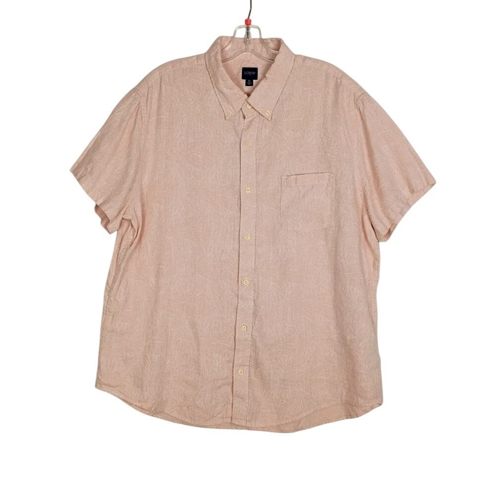J Crew Mens Pink Floral Linen Blend Short Sleeve Button‎ Down Casual Size XL